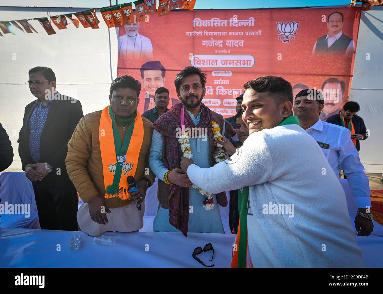 NEW DELHI, INDIA - JANUARY 25: BJP MP Ravi Kishan addresses an election ...