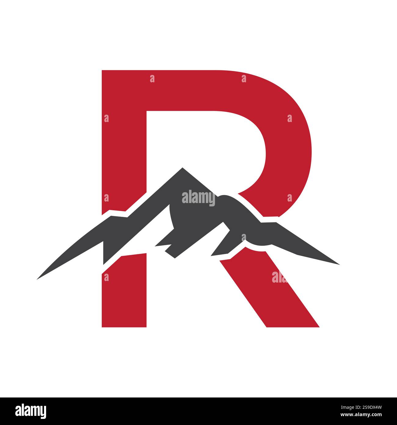 Initial Monogram Letter R Mountain Logo. Explore Mountain Adventure Symbol Stock Vector