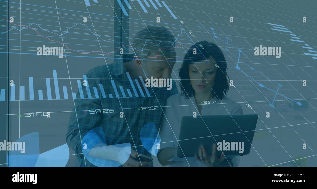 Analyzing financial data on laptop, business people with charts image ...