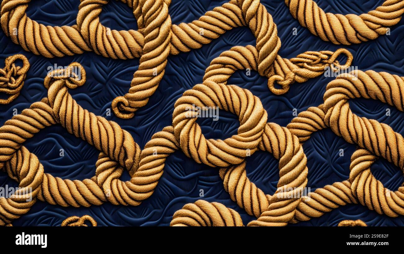 Intricate nautical rope and chain pattern in a luxurious metallic gold ...