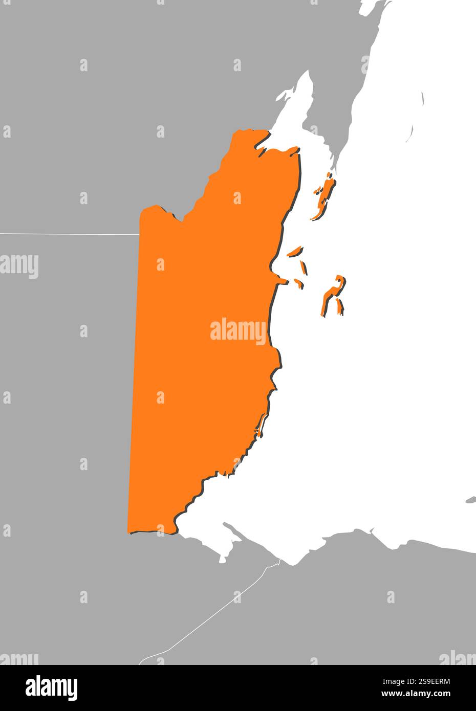 Map of Belize and nearby countries, Belize is highlighted in orange ...