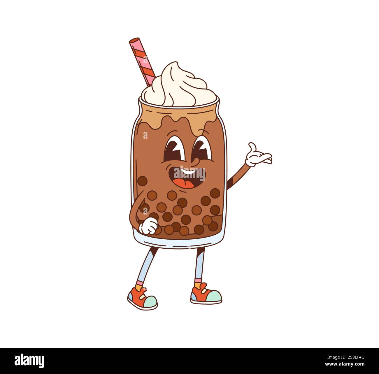 Groovy fast food bubble tea drink dessert character. Cafe milkshake or ...