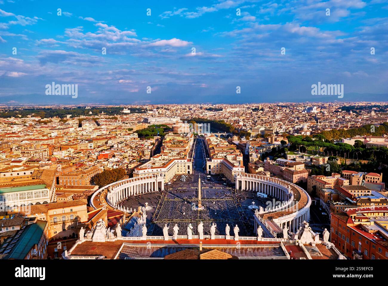 Peter Rome Tower Panoramic view of city of Rome and St. Peter's Square from top of the ...