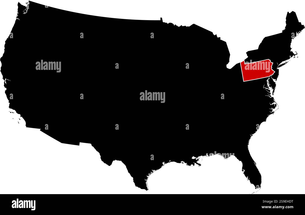 Map of United States in black, Pennsylvania is highlighted in red Stock ...