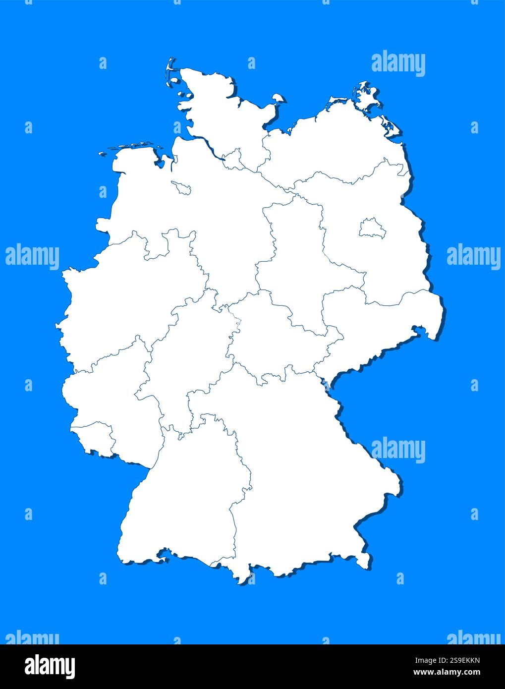 Map of Germany wich blue background. Stock Vector