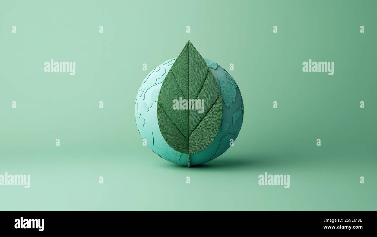 Elegant leaf-shaped earth icon with serene green gradients, showcasing ...