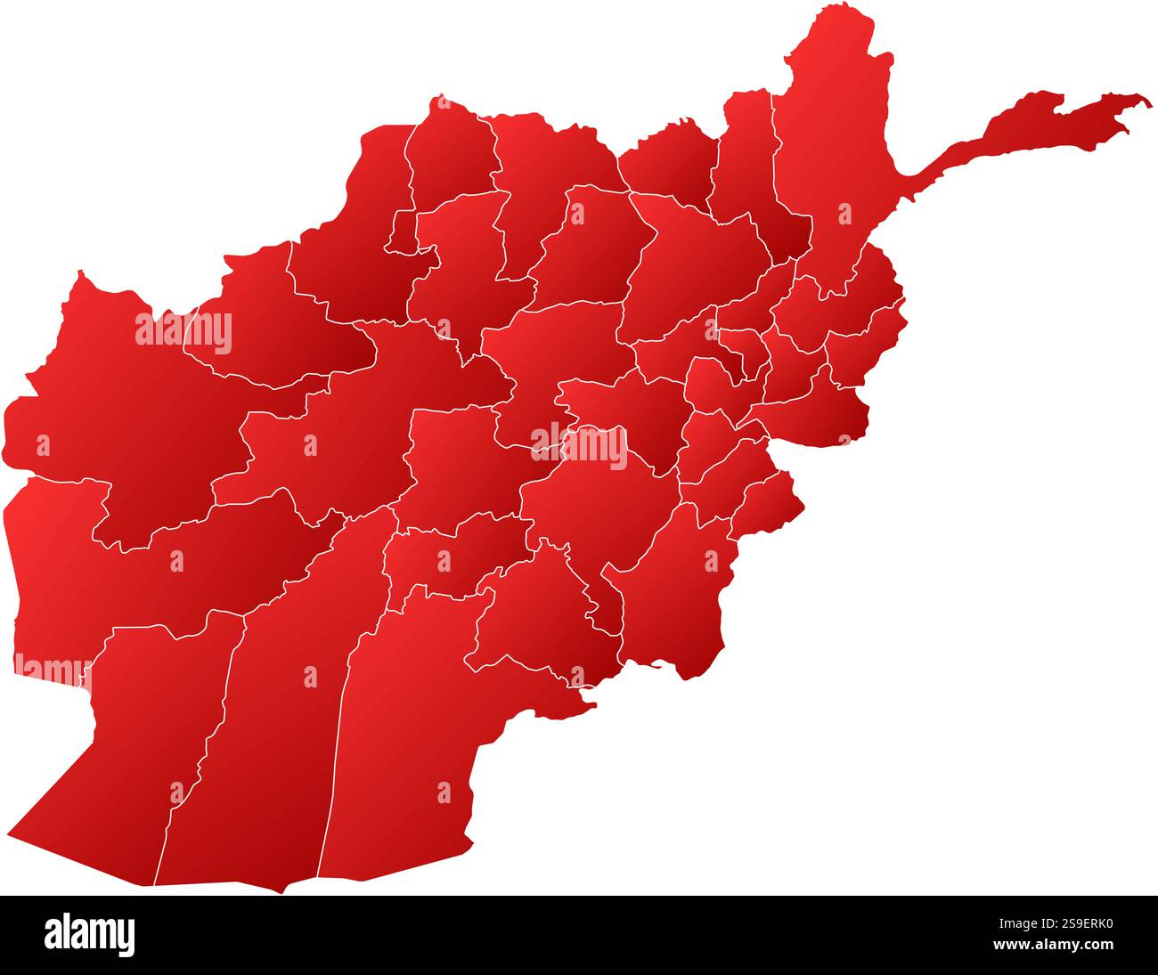 Map of Afghanistan with the provinces, filled with a linear gradient. Stock Vector