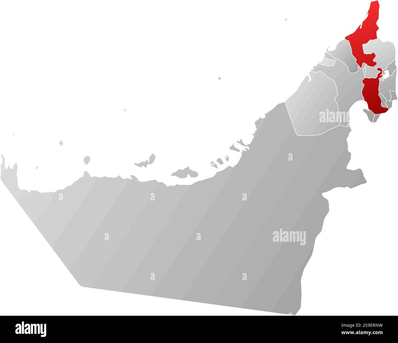 Map of United Arab Emirates with the provinces, filled with a linear ...