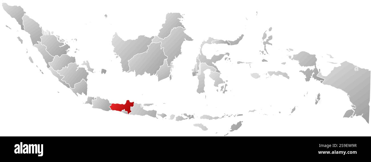 Map of Indonesia with the provinces, filled with a linear gradient, Central Java is highlighted. Stock Vector
