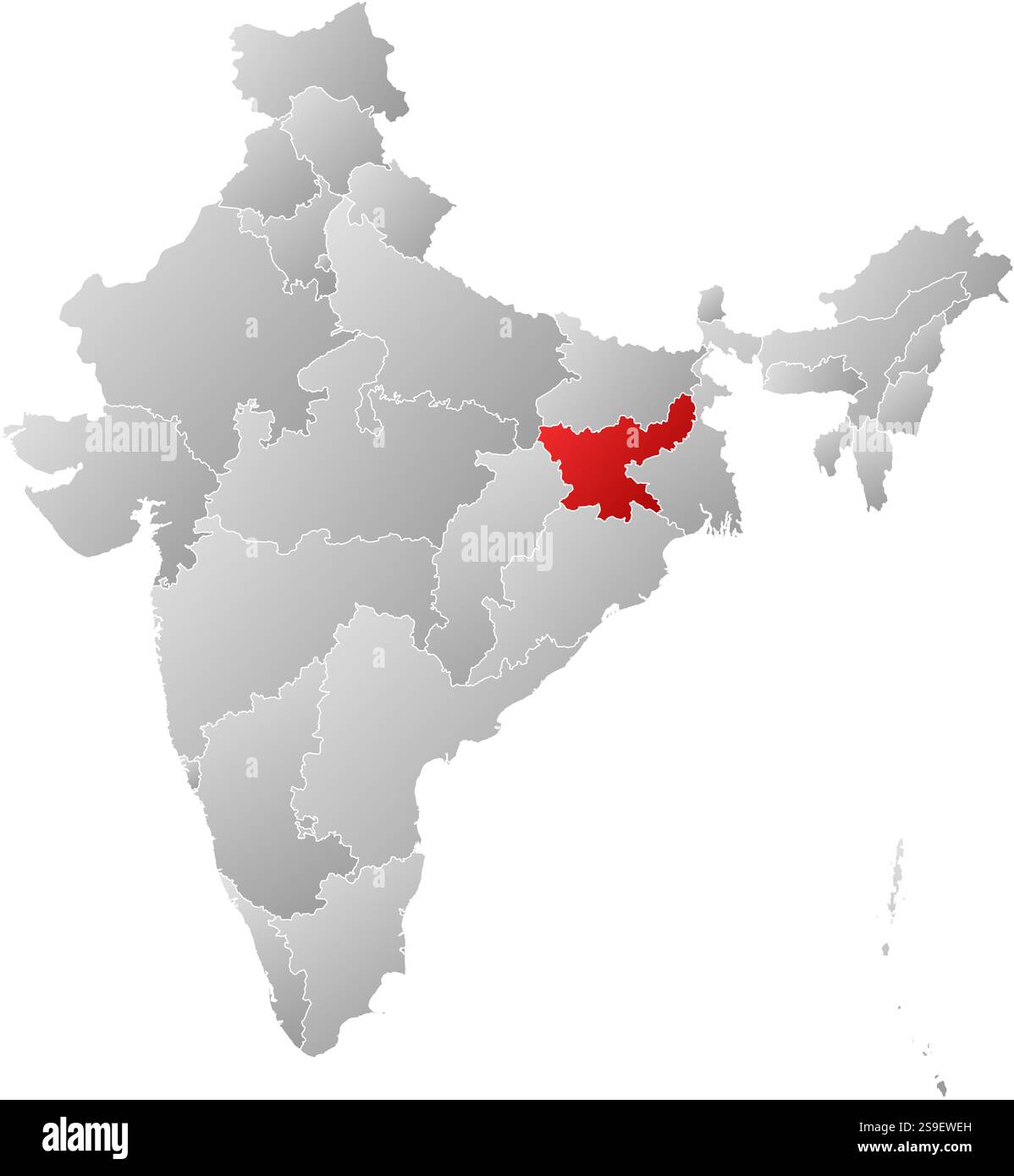 Highlighted Map Map of India with the provinces, filled with a linear gradient ...