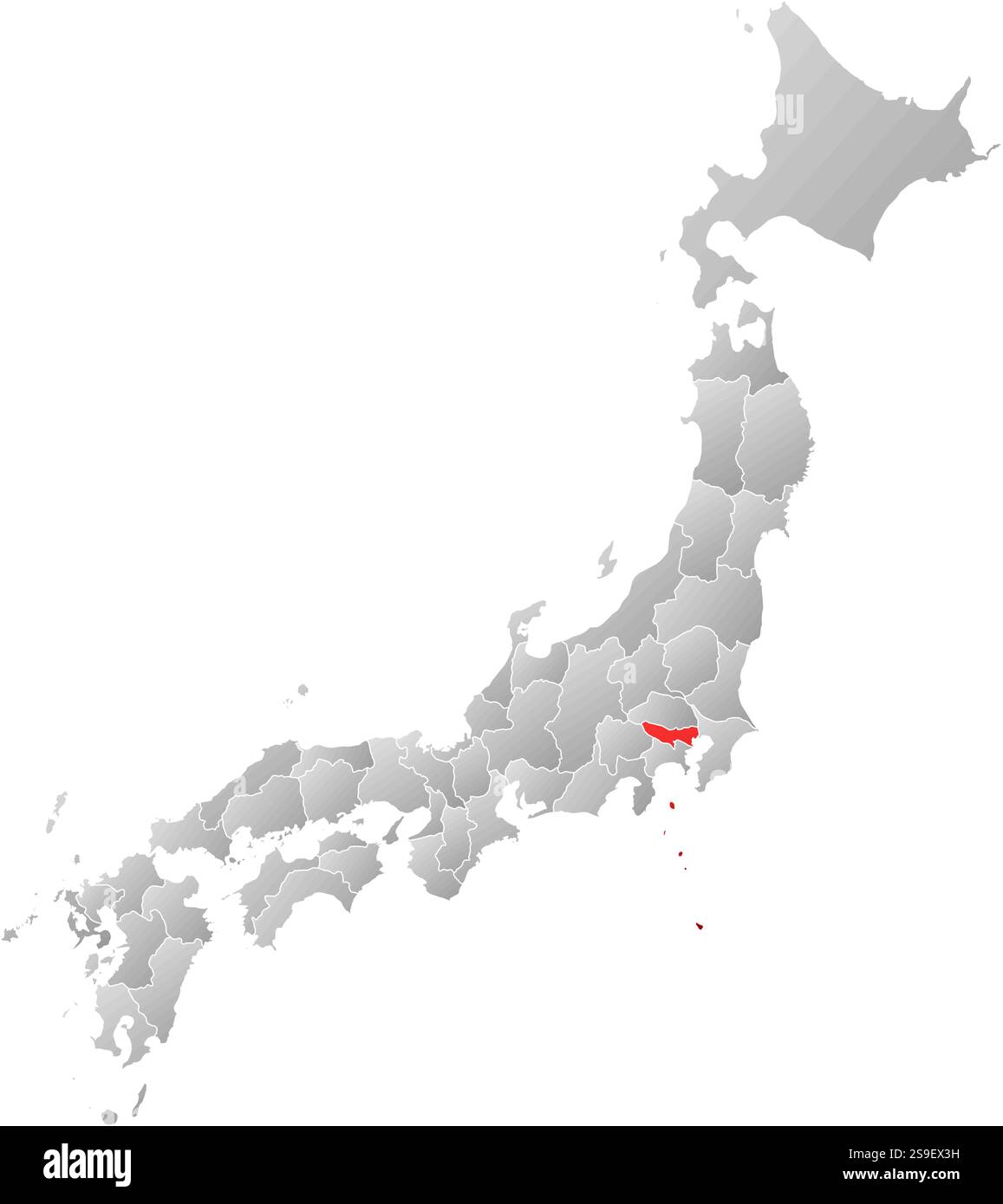 Highlighted Map Map of Japan with the provinces, filled with a linear gradient, Tokyo ...