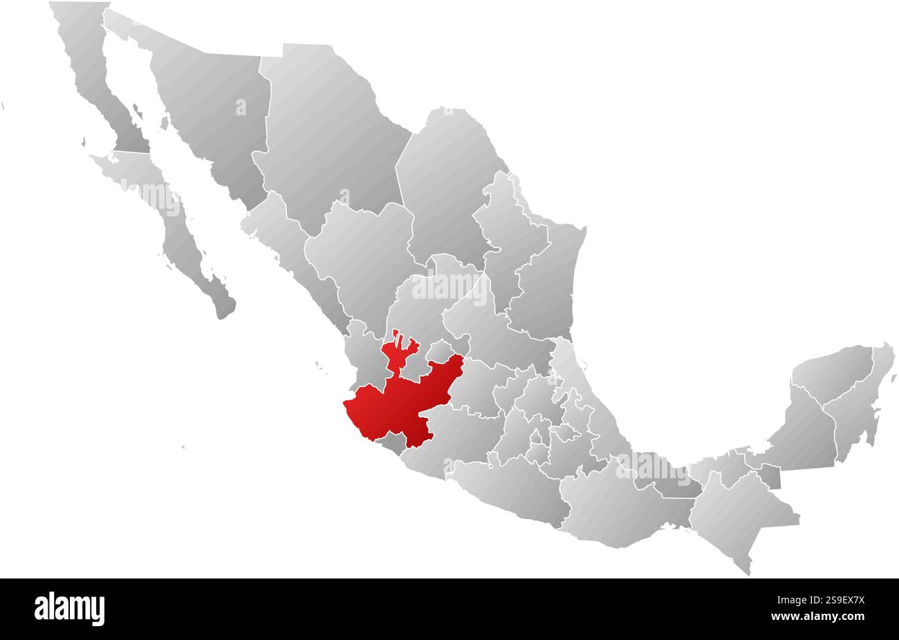 Map of Mexico with the provinces, filled with a linear gradient ...