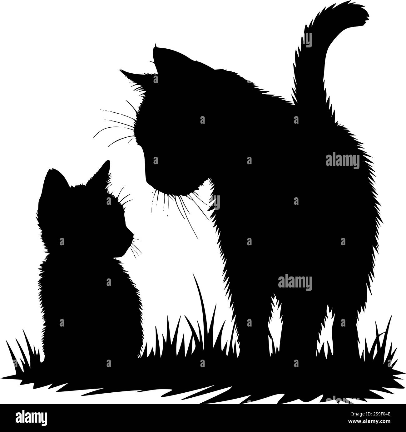 Cat and kitten silhouette perfect for pet-themed crafts, rustic designs