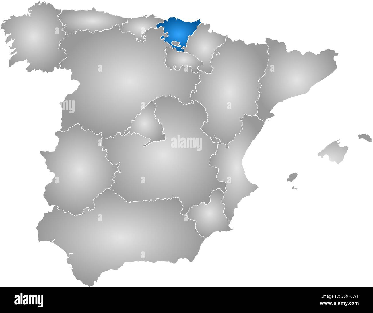 Map of Spain with the provinces, filled with a radial gradient, Basque ...