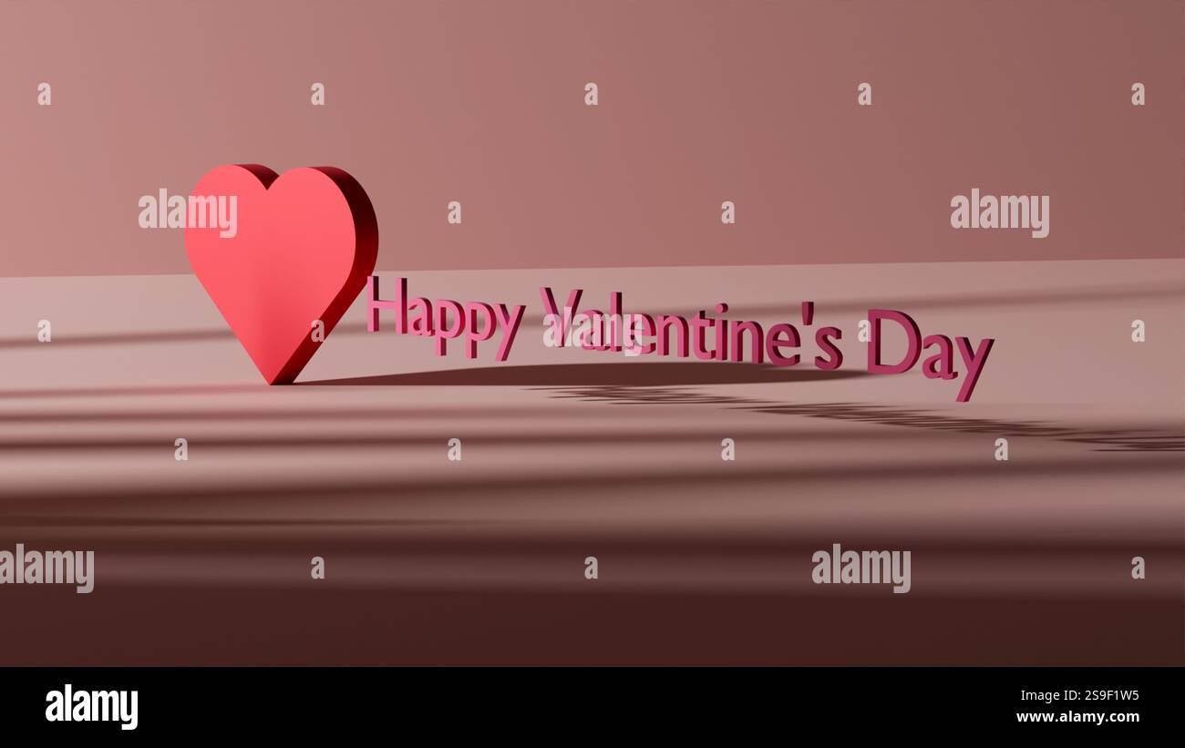 3D text Happy Valentine's Day and red heart on pink background with ...