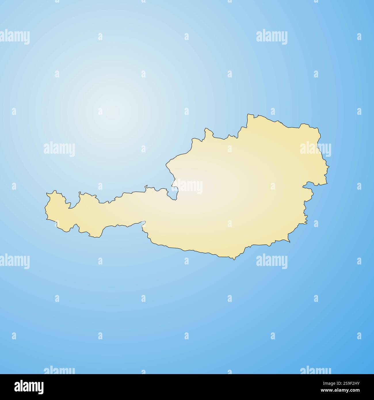 Map of Austria, filled with a radial gradient. Stock Vector