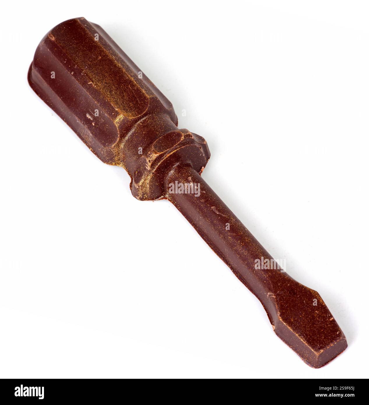 Old rusty screwdriver isolated on white background. Close-up. Stock Photo