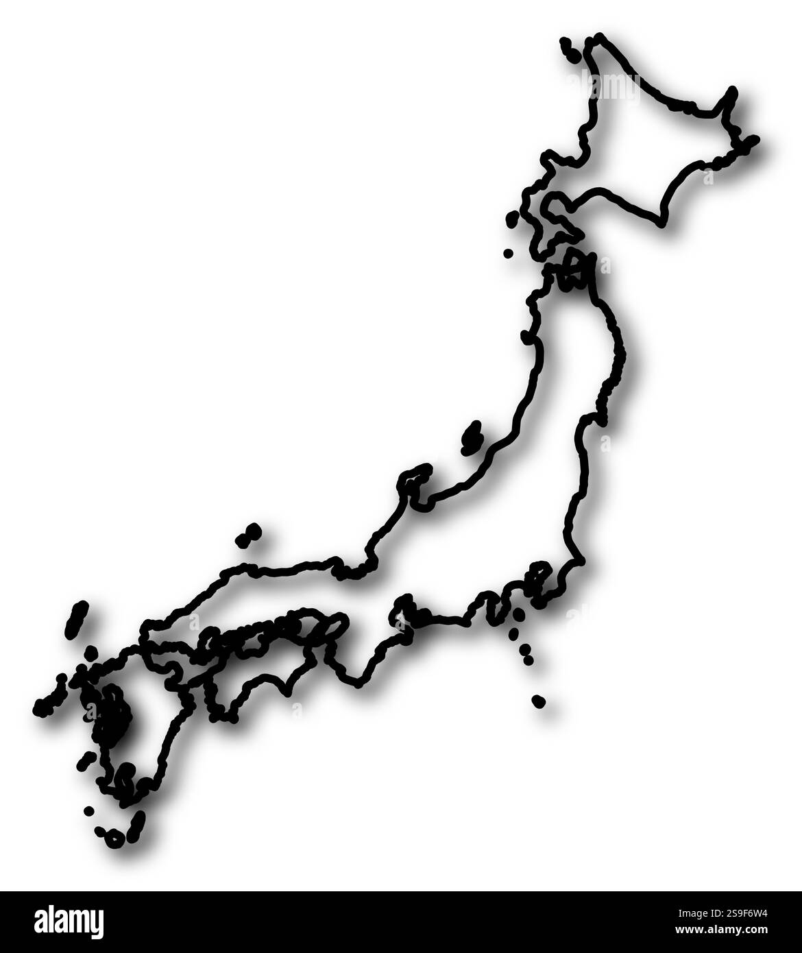 Map of Japan in a black contour line with Shadow Stock Vector Image ...
