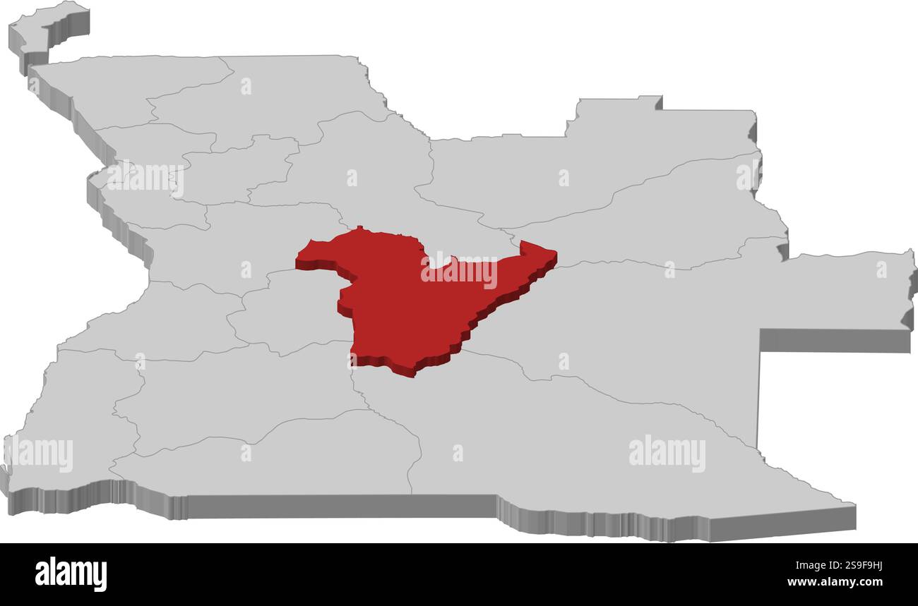 Map of Angola as a gray piece, Bié is highlighted in red Stock Vector ...