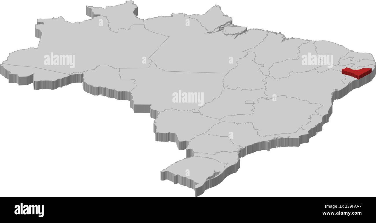 Map of Brazil as a gray piece., Alagoas is highlighted in red Stock ...