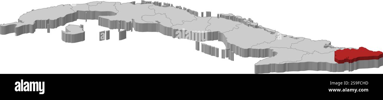Map of Cuba as a gray piece, Guantánamo is highlighted in red Stock ...