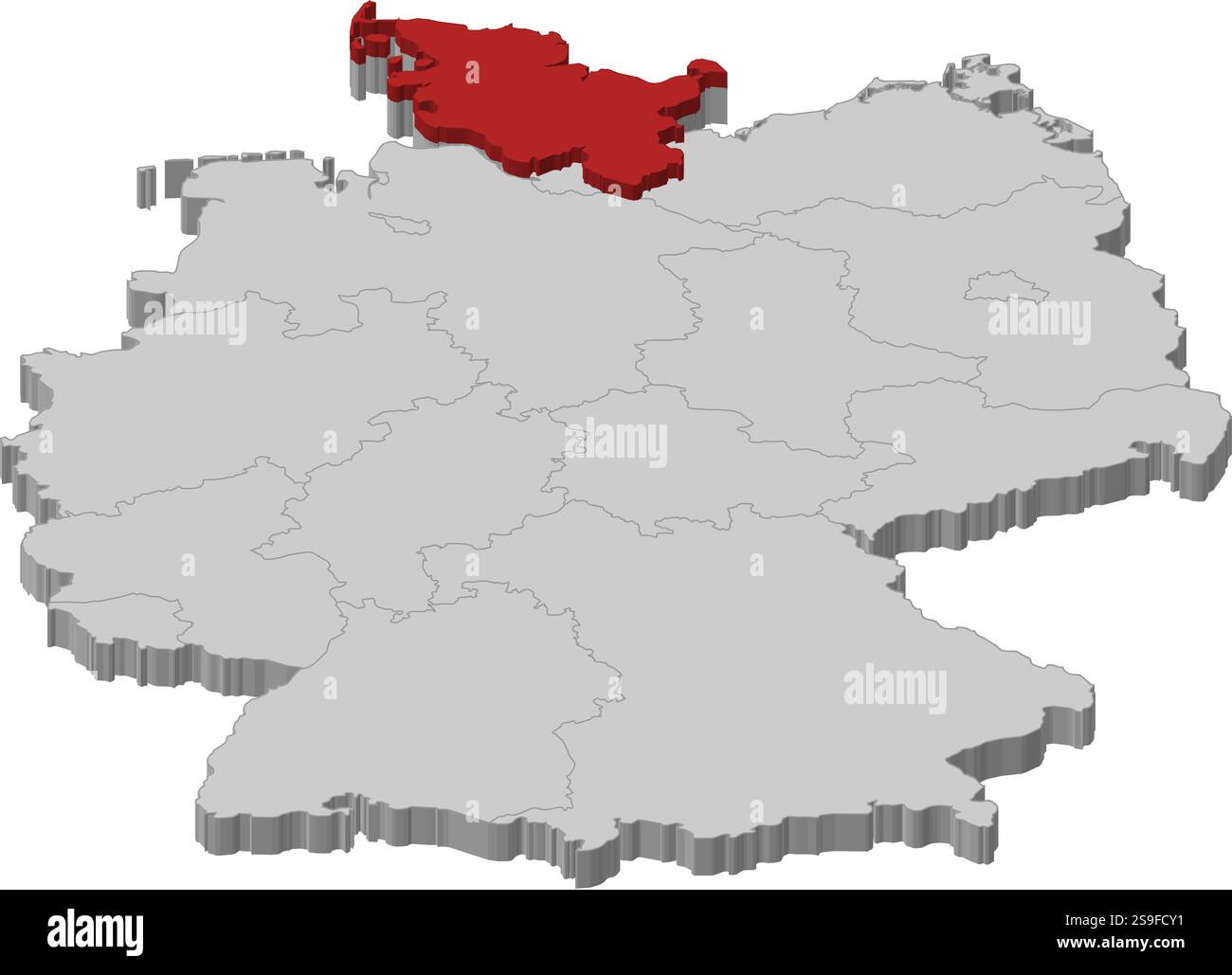 Map of Germany as a gray piece., Schleswig-Holstein is highlighted in ...