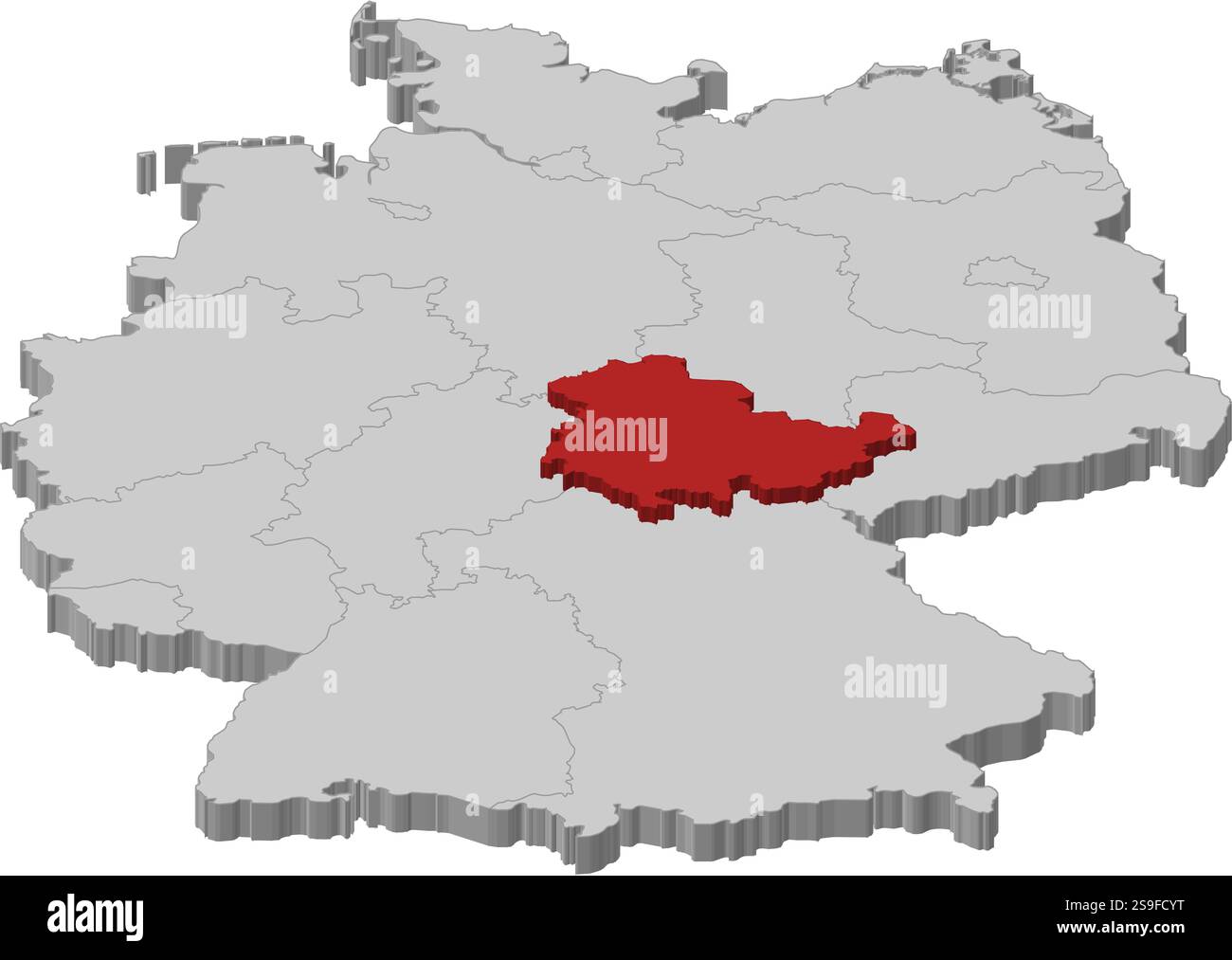 Map of Germany as a gray piece., Thuringia is highlighted in red Stock ...