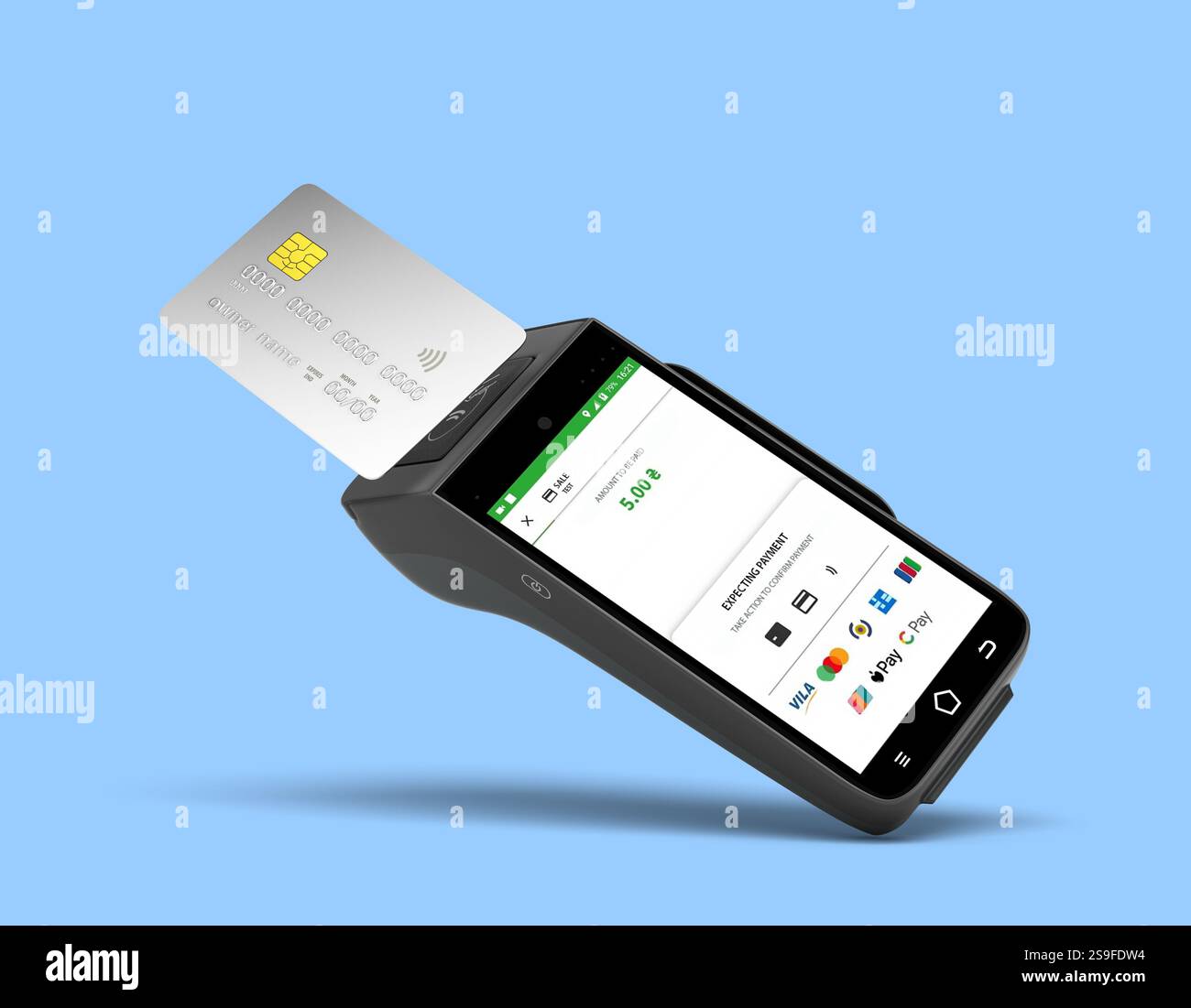 contactless payment by card through the terminal 3d render image on ...