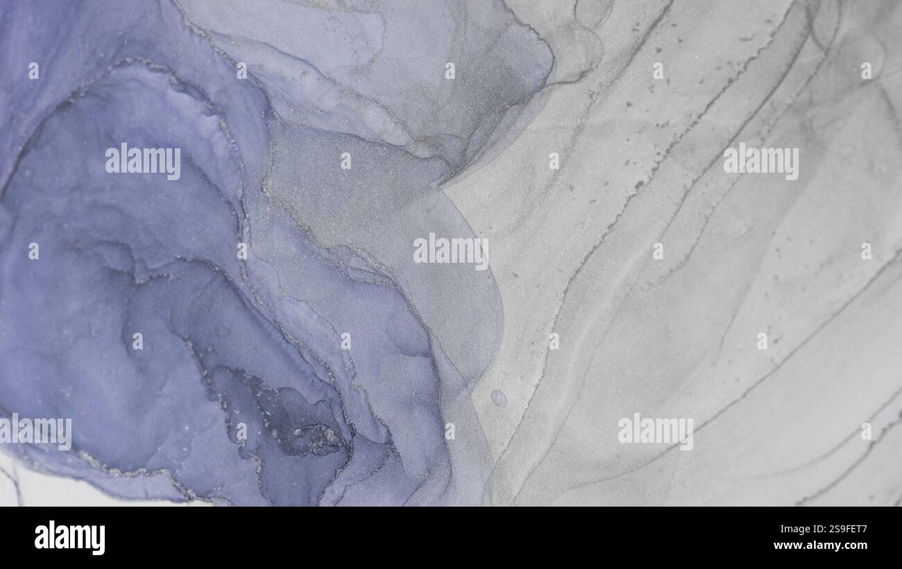 Elegant abstract composition of alcohol ink in shades of blue and gray ...