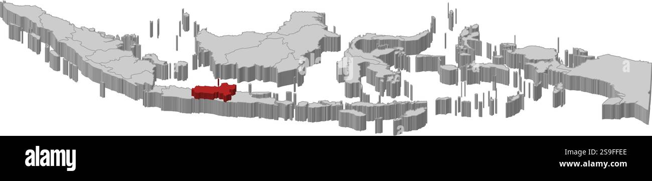 Map of Indonesia as a gray piece., Central Java is highlighted in red. Stock Vector