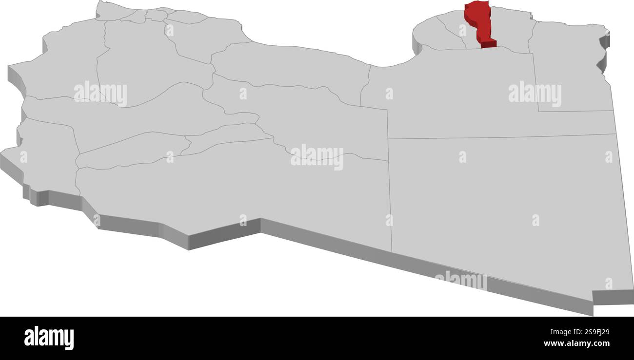 Jabal Map Map of Libya as a gray piece, Jabal al Akhdar is highlighted in red ...