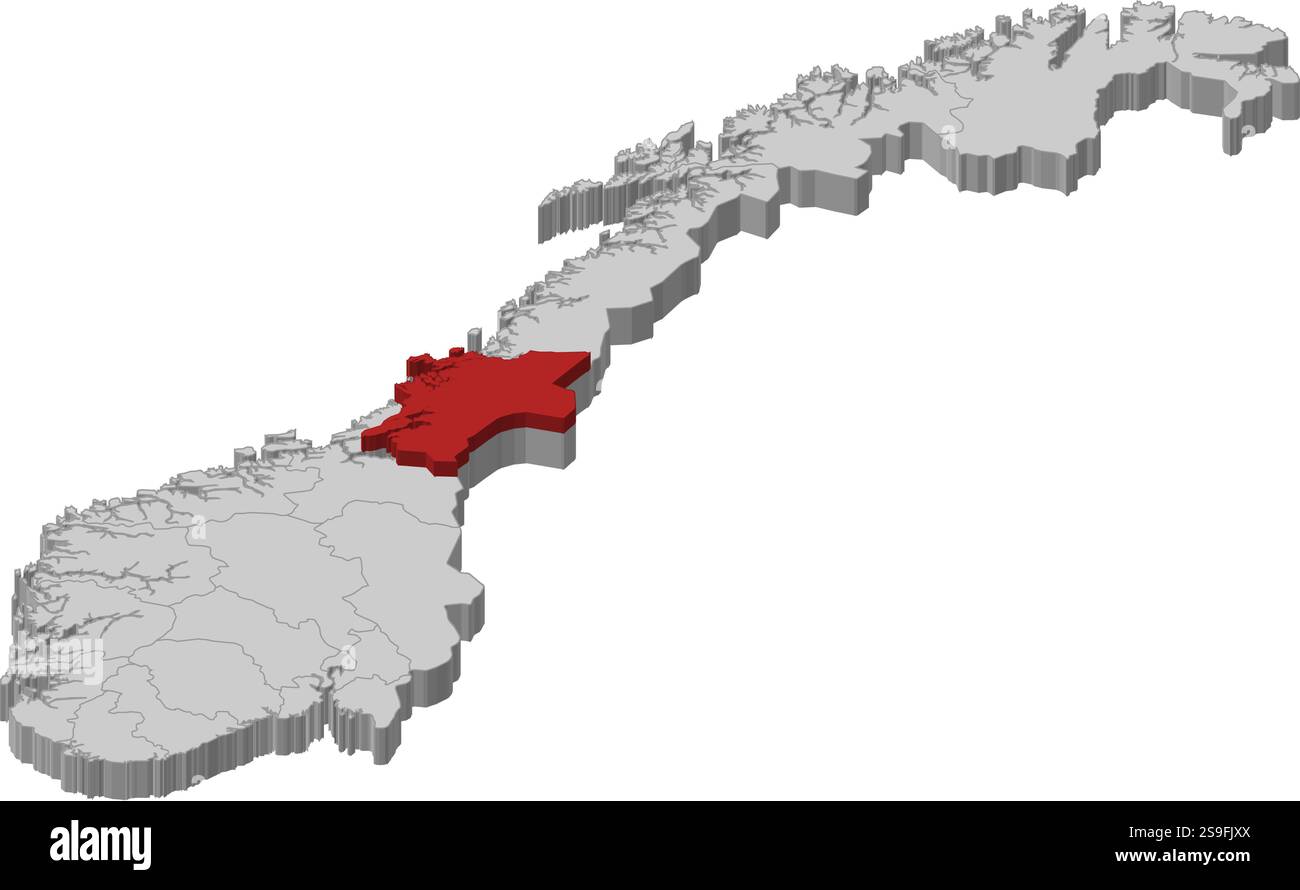 Map of Norway as a gray piece., Nord-Trøndelag is highlighted in red ...