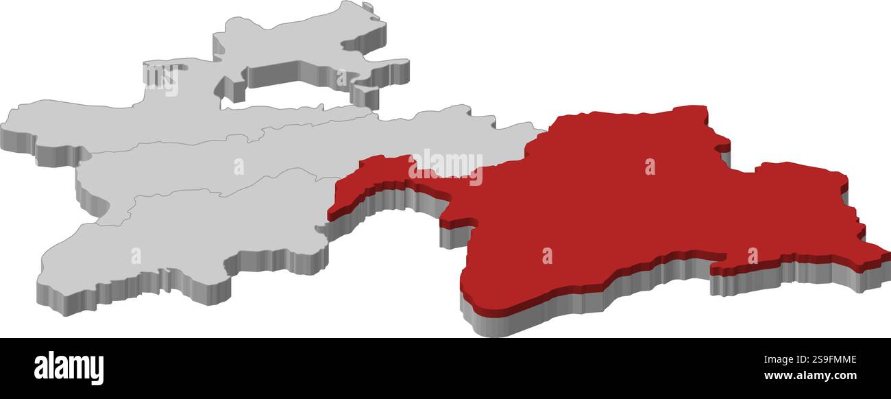 Map of Tajikistan as a gray piece, Gorno-Badakhshan is highlighted in red. Stock Vector