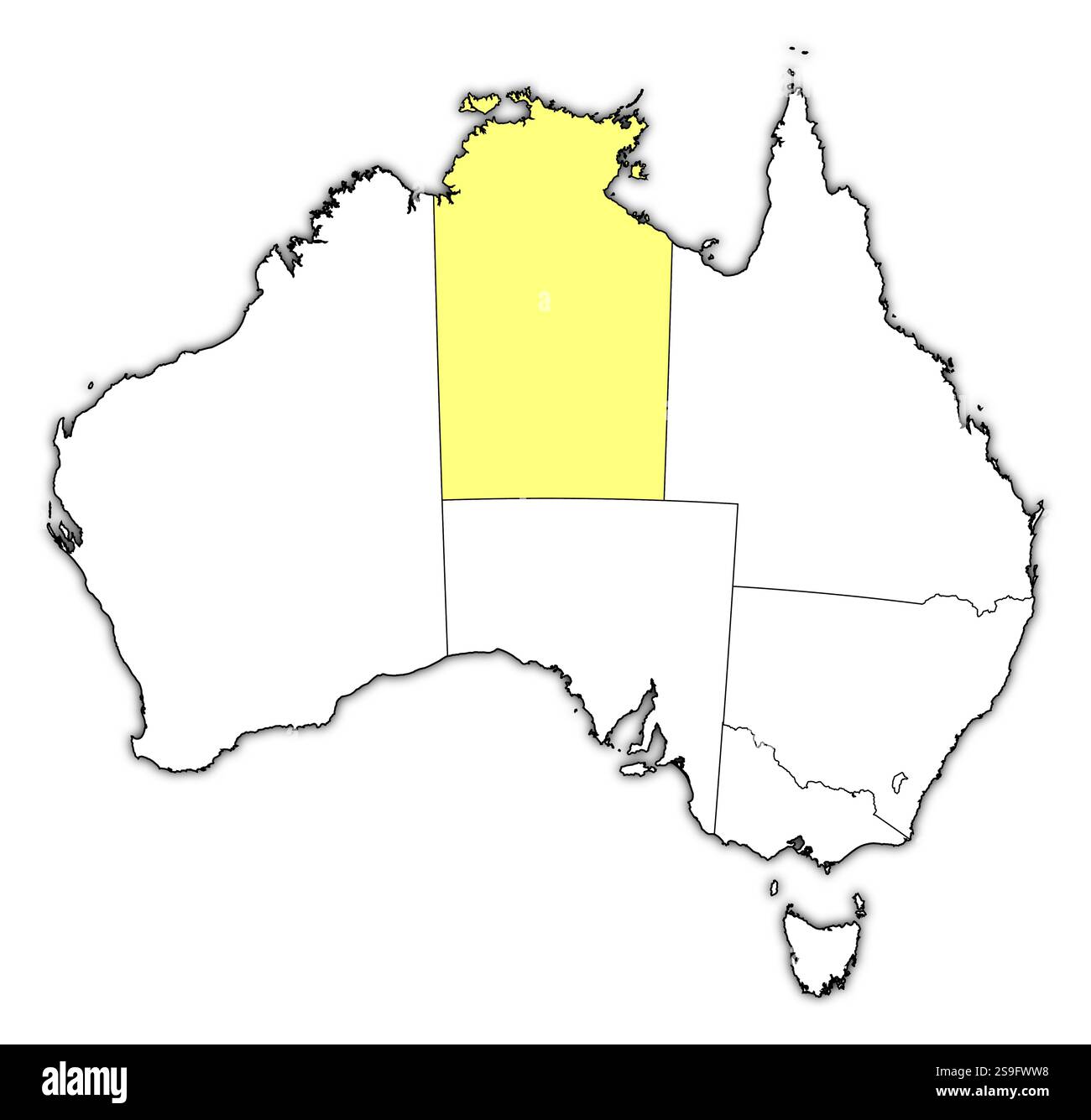 Map of Australia with the provinces, Northern Treeitory is highlighted ...