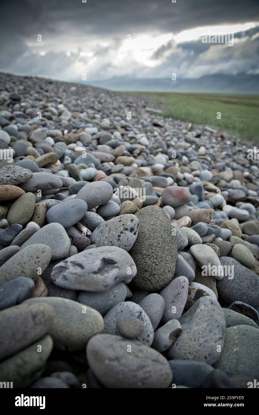 gravel beach on the coast of Iceland Stock Photo
