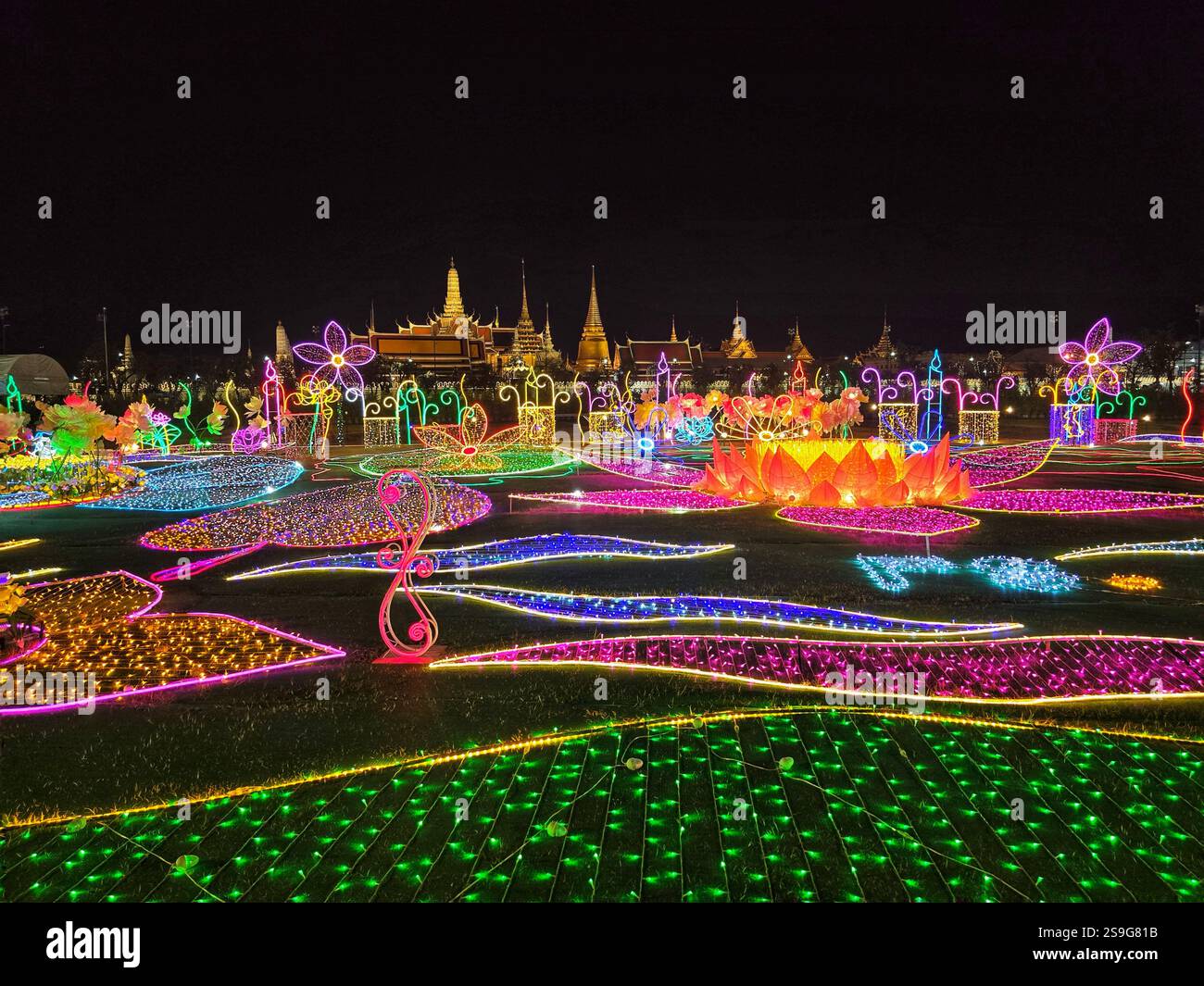 The iconic Temple of Emerald Buddha in Bangkok during festive season. - Smartphone Captured Stock Image