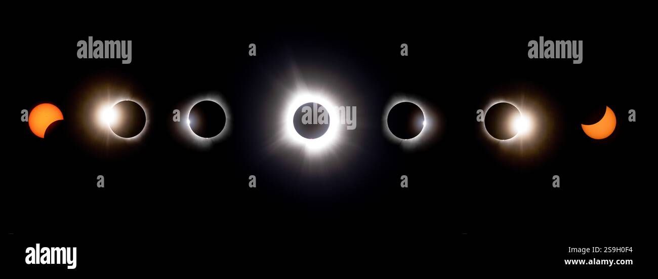 Total Solar Eclipse  Phases April 8, 2024 Stock Photo