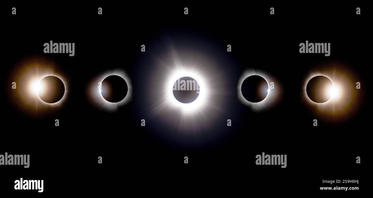 Total Solar Eclipse  Phases April 8, 2024 Stock Photo