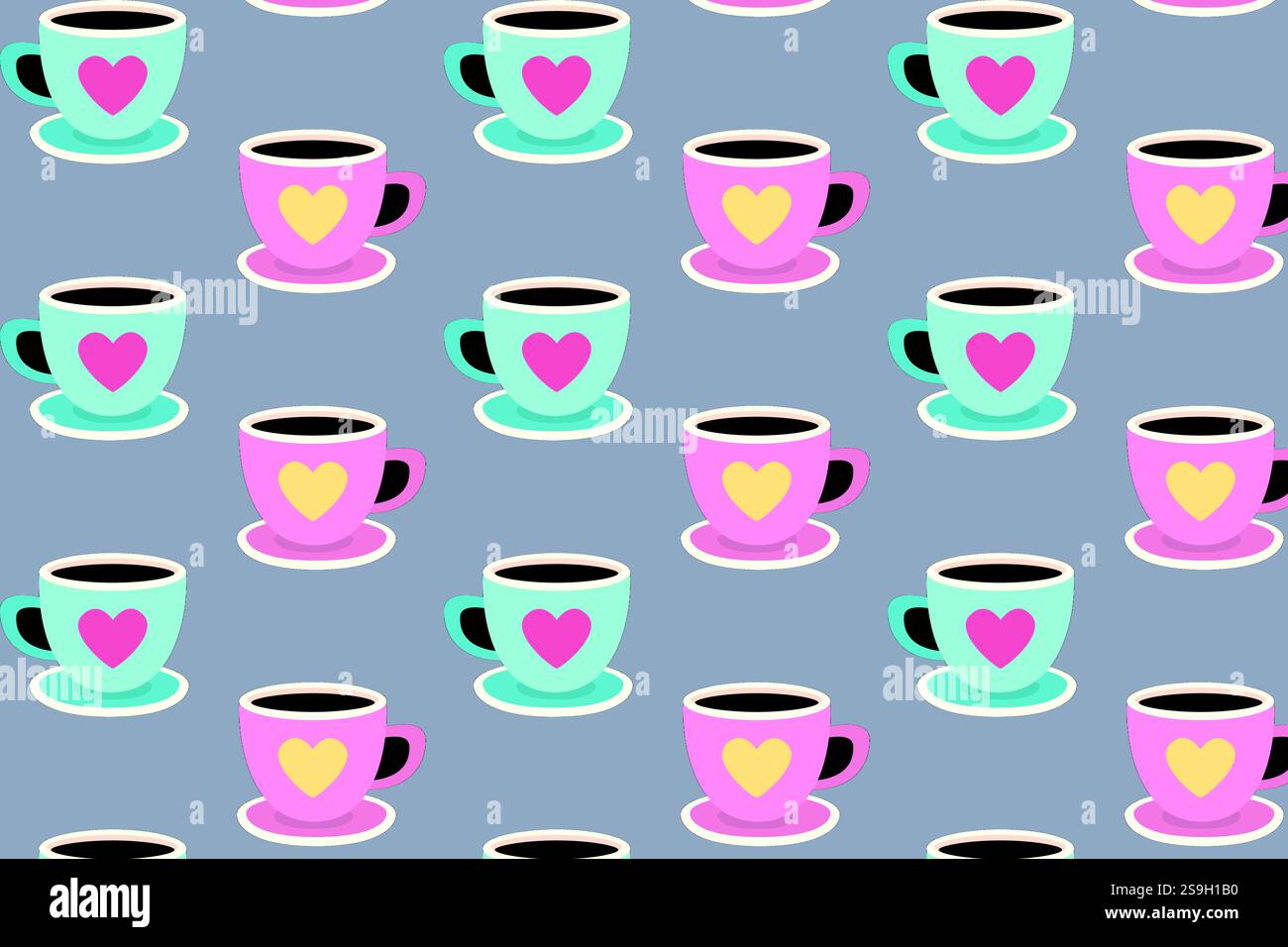 Coffee cups pattern. Valentine's Day. Vector Illustration... Stock Vector