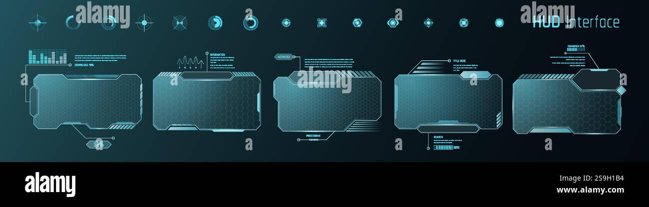 Tech Hud Frame HUD frame. Tech screen interface. Game box infographic or future window ...