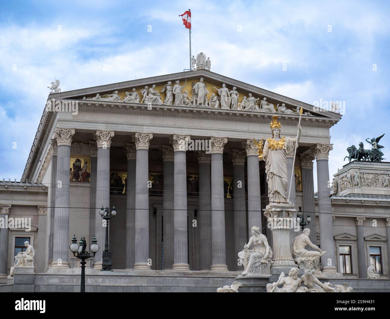 Facade of Neoclassical Parliament Building in Vienna with its Iconic ...