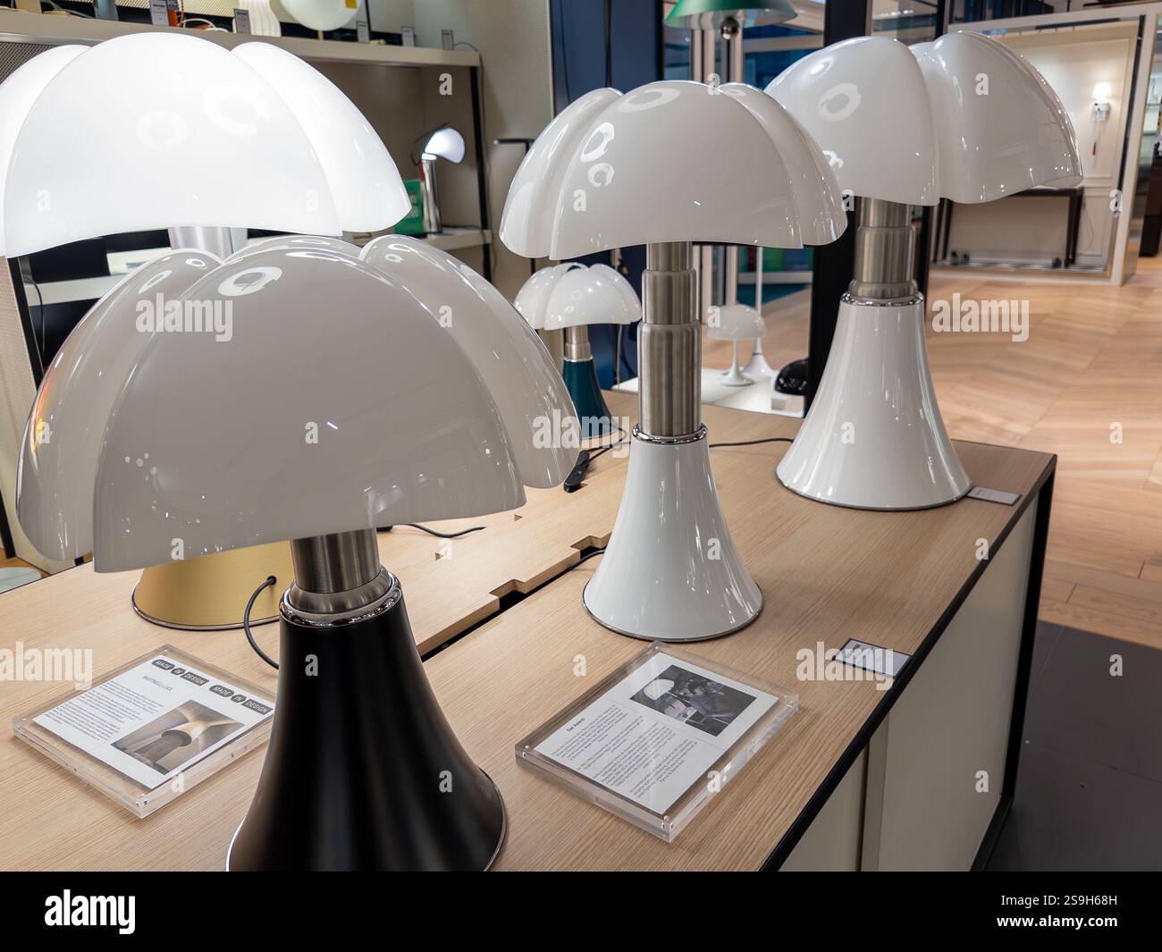 Elegant design of modern lamps displayed in a stylish furniture ...