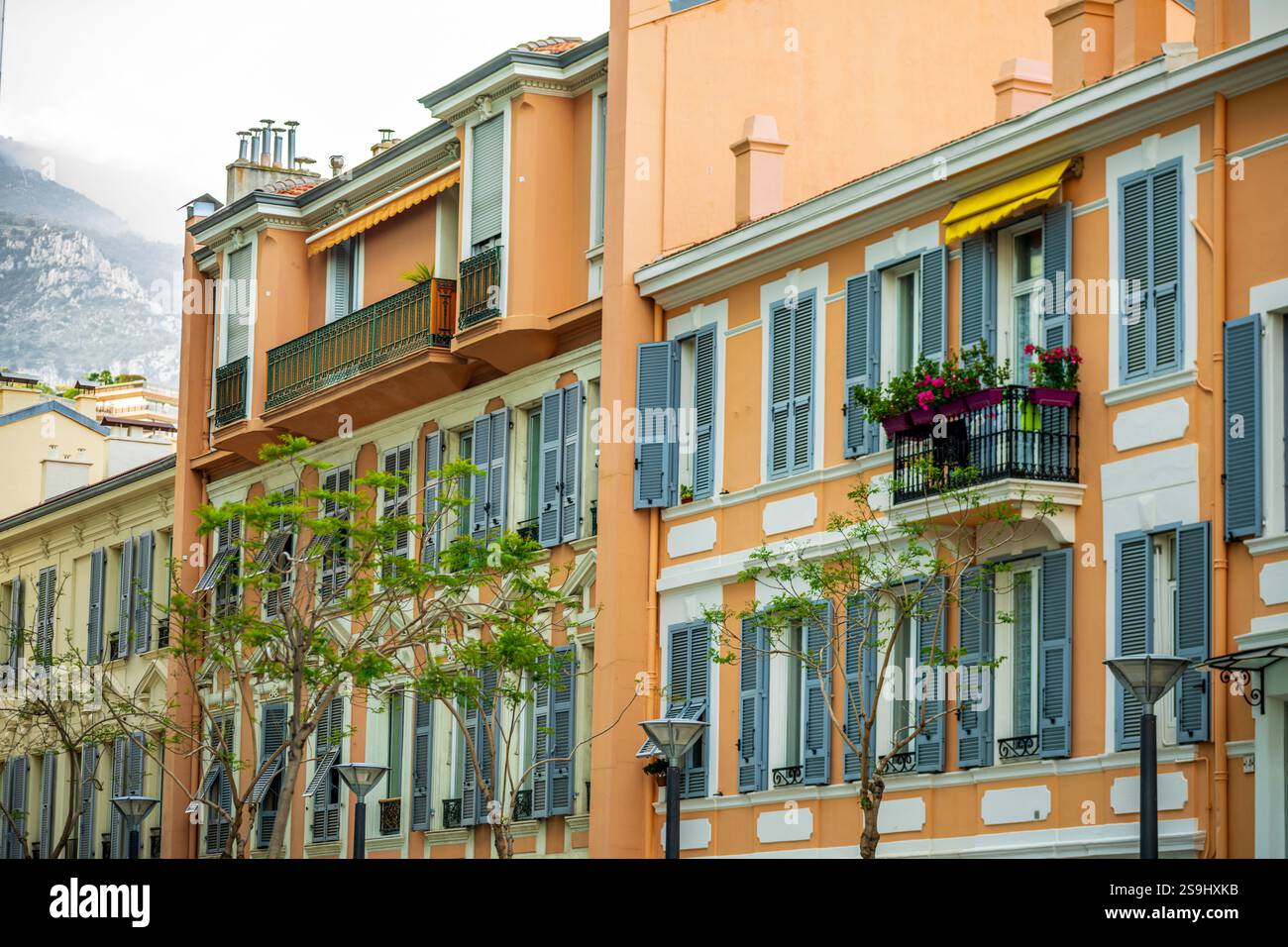 House facades of luxury apartment buildings in Monte Carlo, Monaco ...