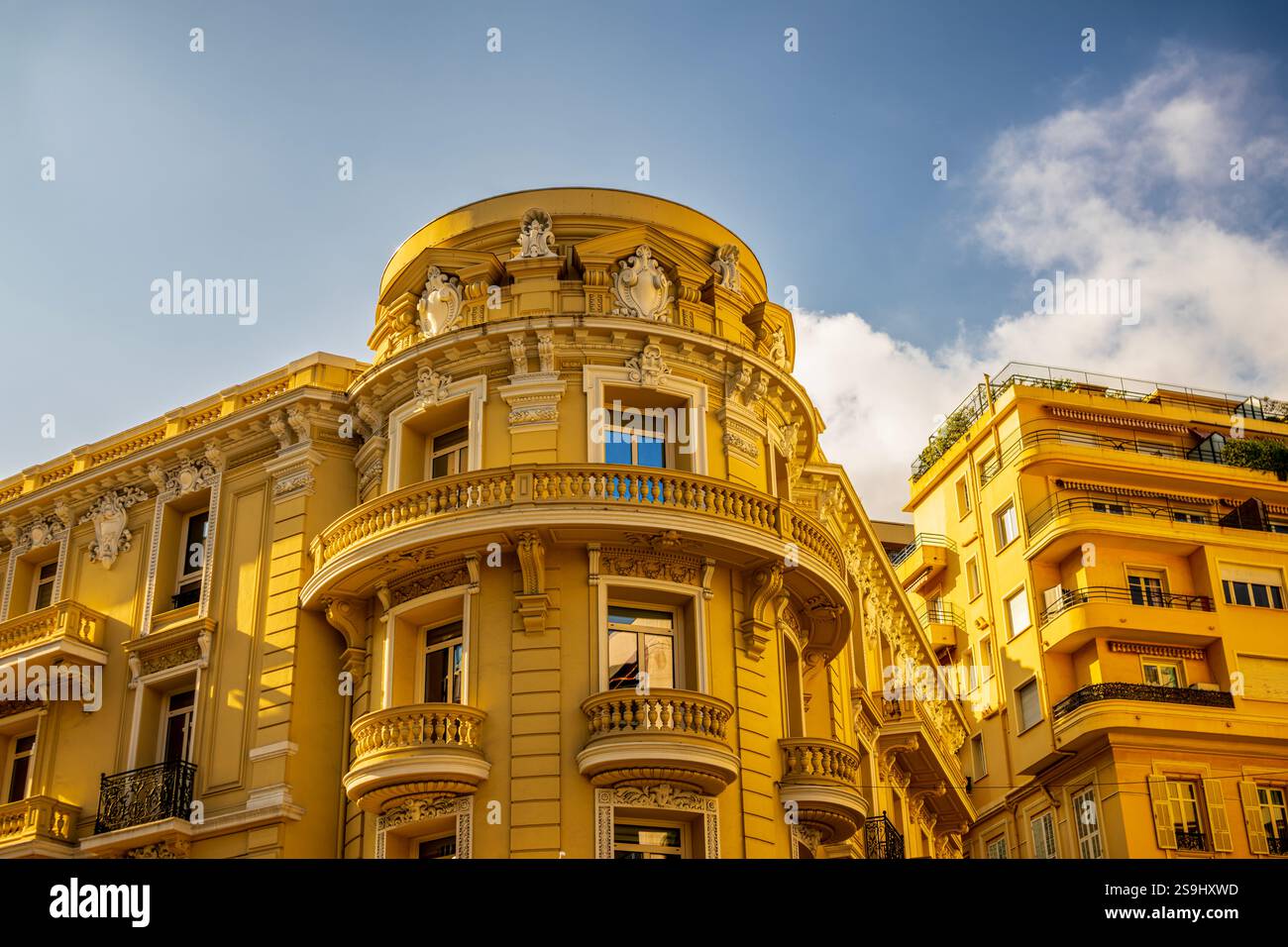 House facades of luxury apartment buildings in Monte Carlo, Monaco ...
