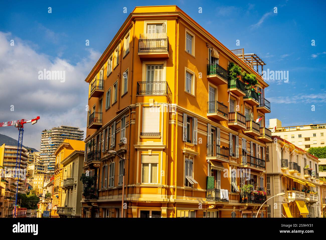 House facades of luxury apartment buildings in Monte Carlo, Monaco ...