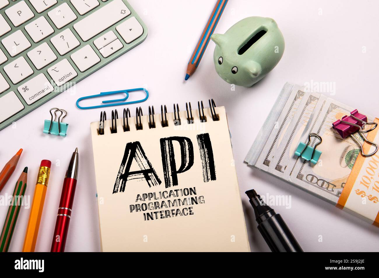 API Application Programming Interface. Stationery on a white office ...