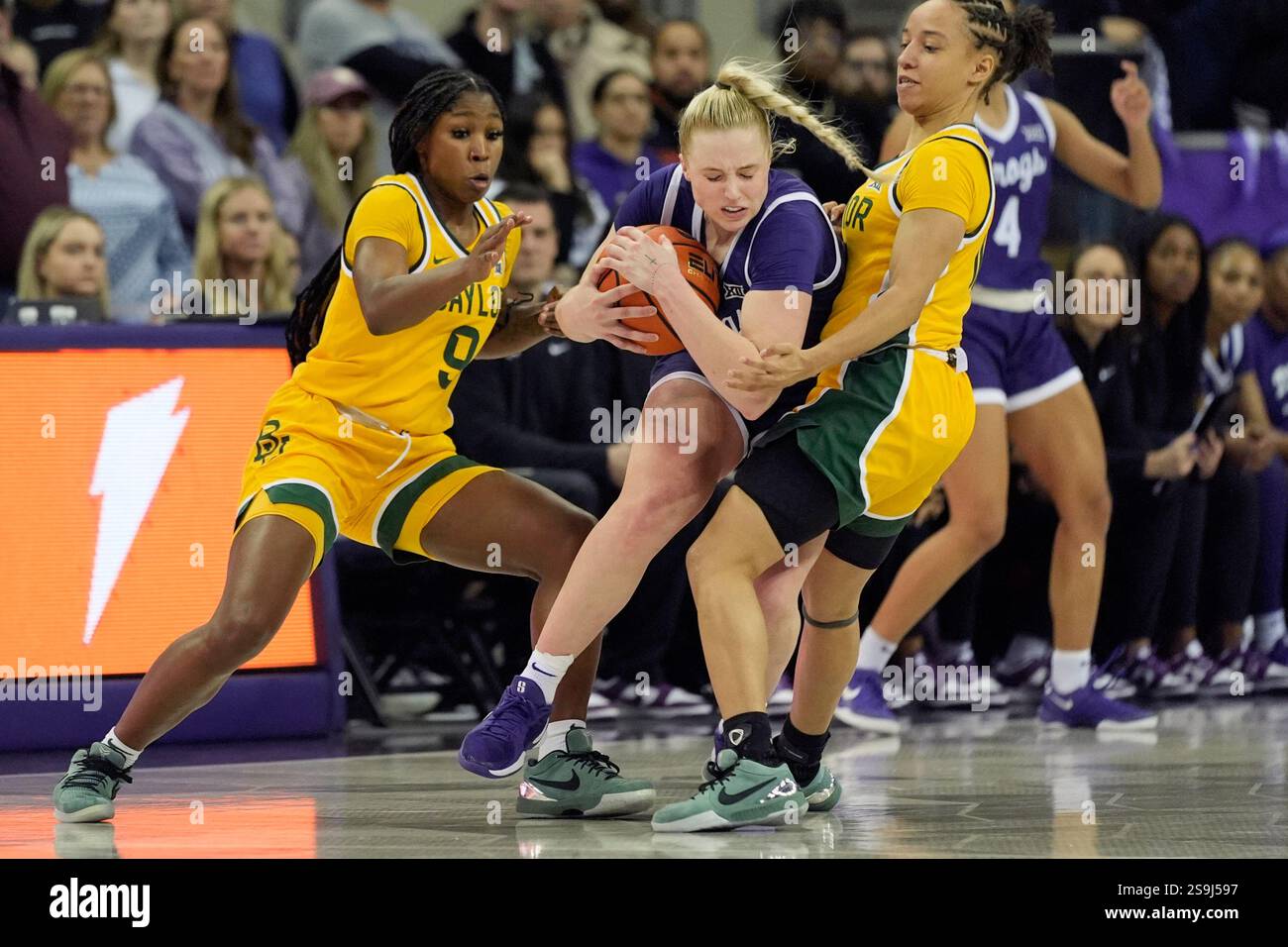 Hailey Guard TCU guard Hailey Van Lith (10) keeps the ball from Baylor guards Aliyah ...