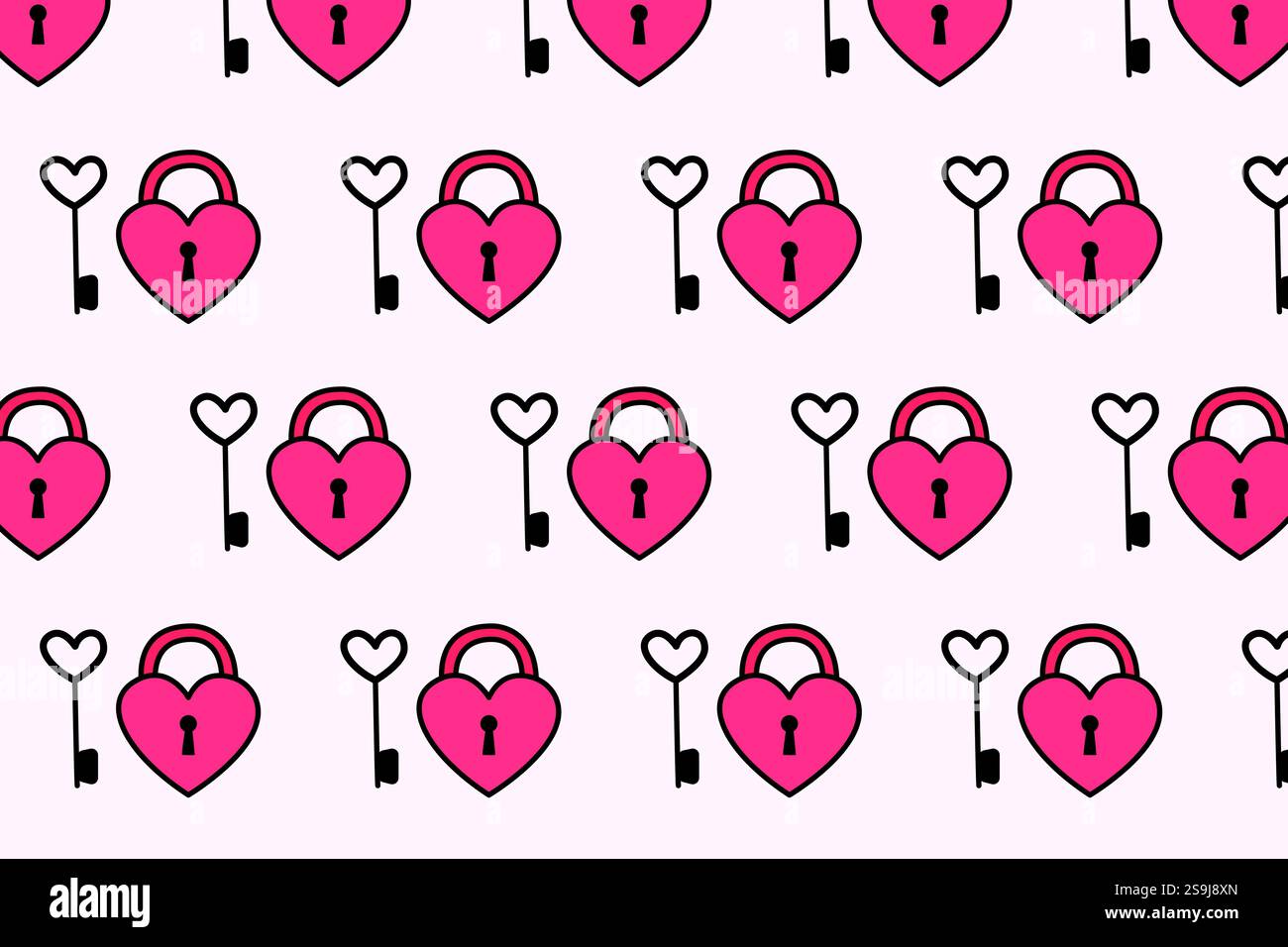 Love lock - heart and key. Vector pattern. Stock Vector