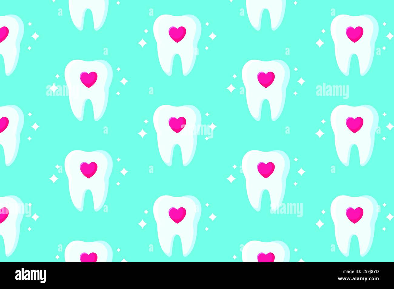 Healthy tooth illustration. Cartoon teeth pattern. Vector illustration. Modern seamless pattern. Stock Vector