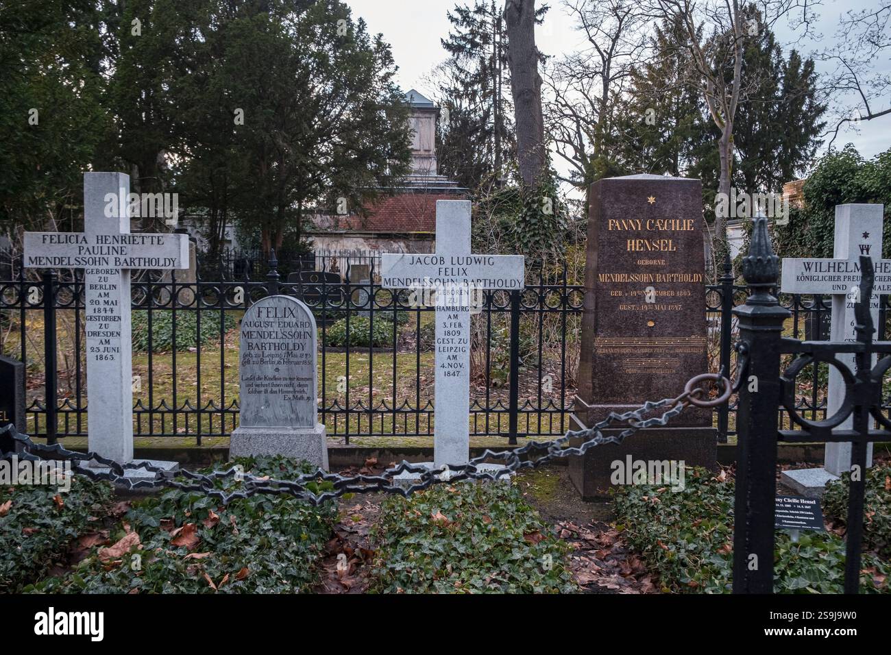 Gravestones of the composers Felix and Fanny Mendelssohn at the Dreifaltigkeitsfriedhof, Berlin, Germany Stock Photo